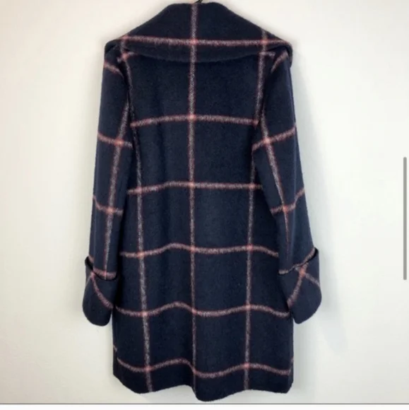 KENDALL & KYLIE PLAID NAVY WOOL COAT JACKET - Picture 6 of 11